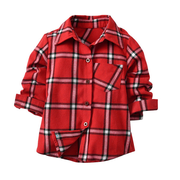 Fashion kids plaid shirts blouses Red long sleeve boys shirts casual Children cotton oxford baby plaid shirt Child tops clothes
