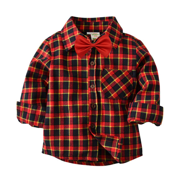 Fashion kids flannel plaid shirts long sleeve kid's school shirt V-neck baby boy cotton autumn shirts for children clothes tops