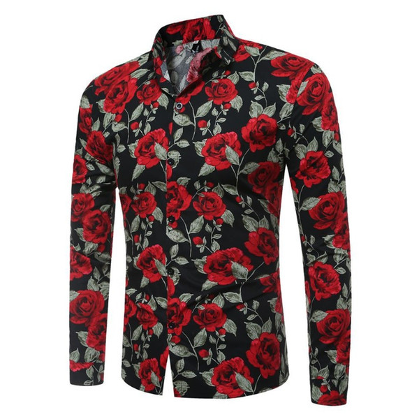 2019 spring spring new men's long sleeve flower shirt Natural Color Fashion men clothing shirts Men Shirts online free shipping