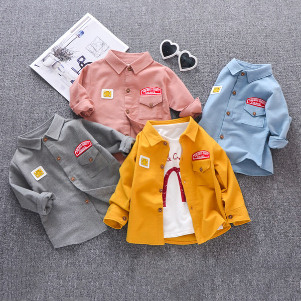 Spring 2019 new boy shirt long sleeve cotton Fashion letter children casual cotton shirt tide online free shipping