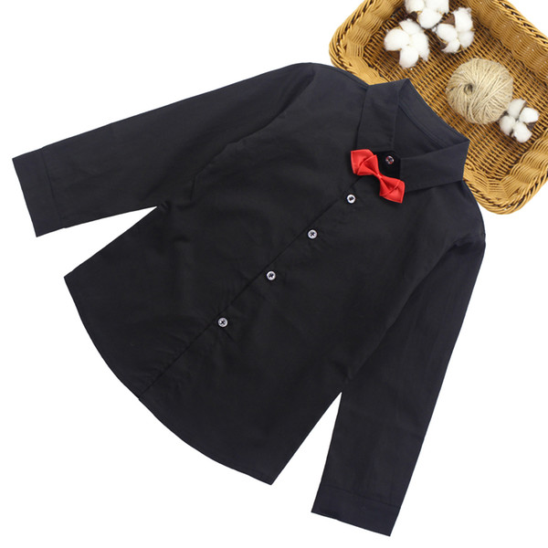 Boys Shirts Spring Summer Gentleman Shirt Bow Collar 2019 Shirt For Kids Clothes Boys Long Sleeve Tops Vestidos