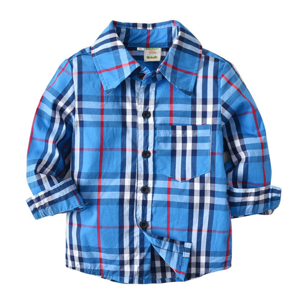 Fashion kids collar plaid shirt cotton blue striped shirts long sleeve blouse little boys autumn tops baby girls school clothes