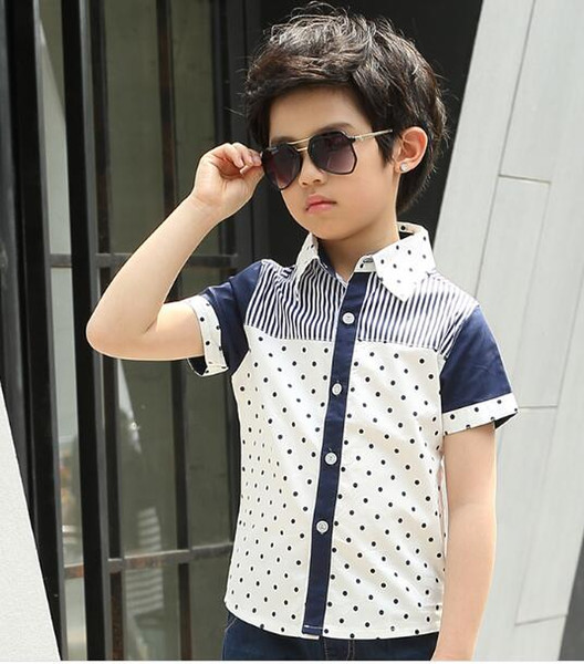 Fashion style Children's wear children's short sleeve placket shirt and with print and good finish hem of clothing summer W17JS172