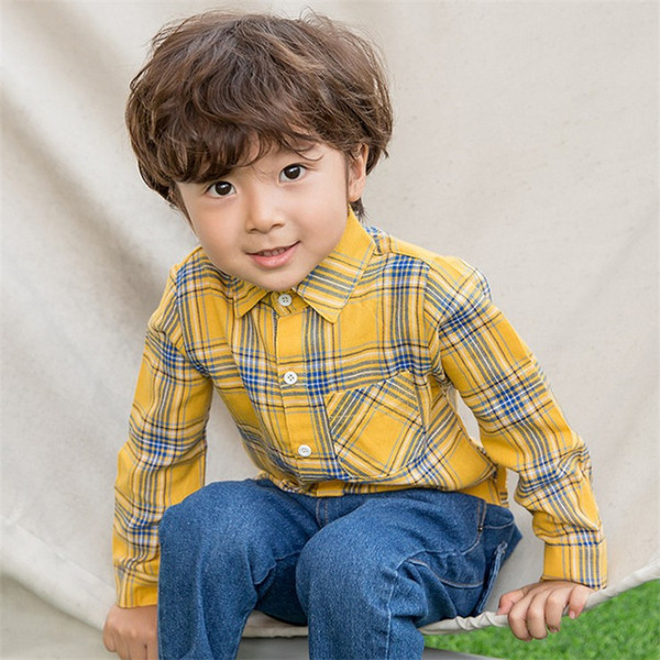 2018 Spring Autumn Children's Wear Korean Fashion Boys Shirt Striped Plaid Long Sleeve Turn-down Collar Shirts Baby & Kids Clothing Shirt