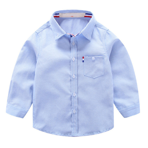 Kids Boy Shirt Autumn New Casual Long Sleeve Solid School Blouses For Boys 3-11 Year Pocket Children's Shirt