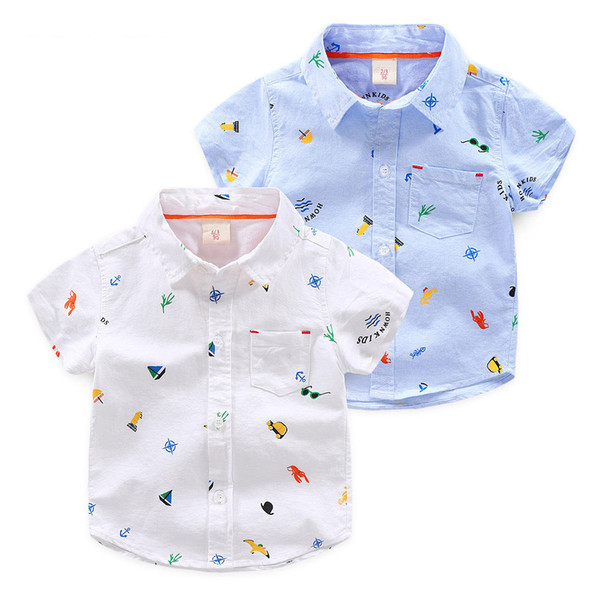 Summer Boys Shirt Cartoon Print Kids Shirts Fashion Cotton Soft Short Sleeve Baby Boy Shirt For Children Clothes