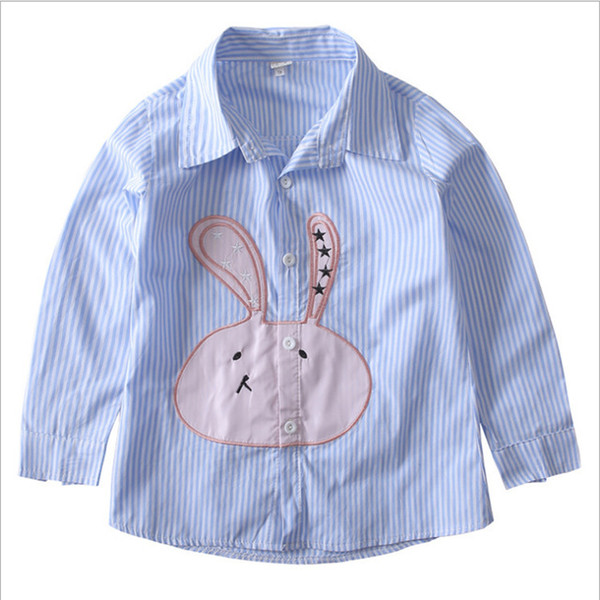 Girls Blouse Blue White Striped Cute Bunny Design Cotton Shirt For children baby girl boy infant Spring Fall Clothing