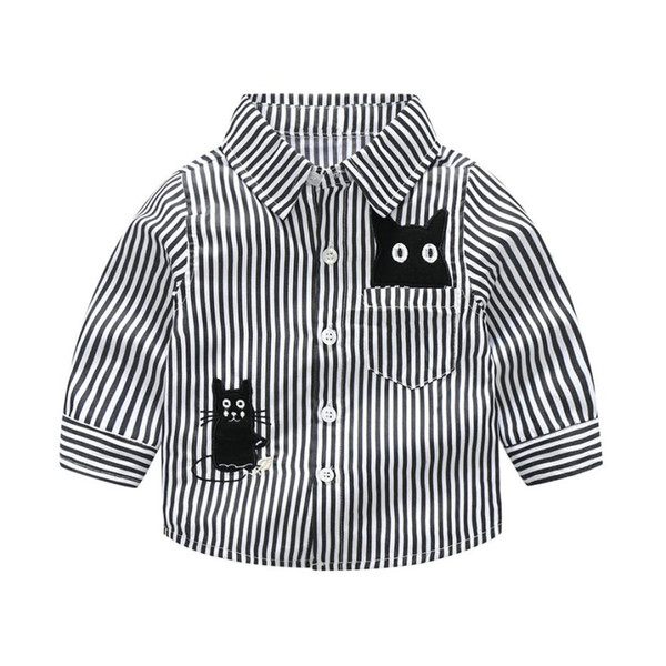 Fashion Baby Clothings Toddler Infant Baby Boys Embroidery Cartton Cat Striped Tops Outfits