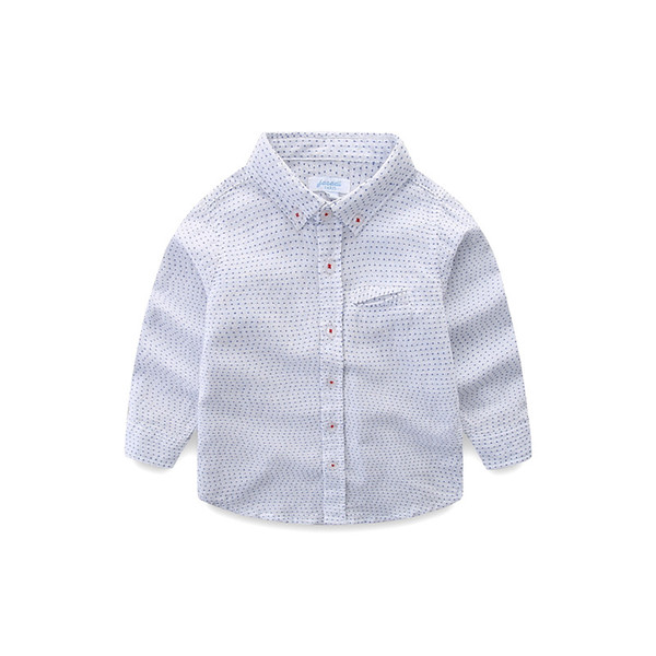 Boys Shirts 100% Pure Cotton Kids Long Sleeve Dot Shirt Toddler Boy White Turn-down Collar Children Clothes