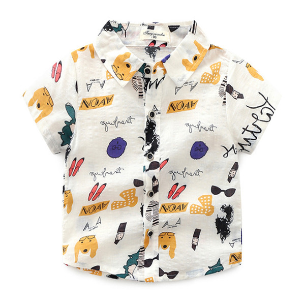 Baby Boy Shirt Summer Casual Cartoon Graffiti Print Kids Shirts For Boys Cotton Children Clothes For 2-6 Year
