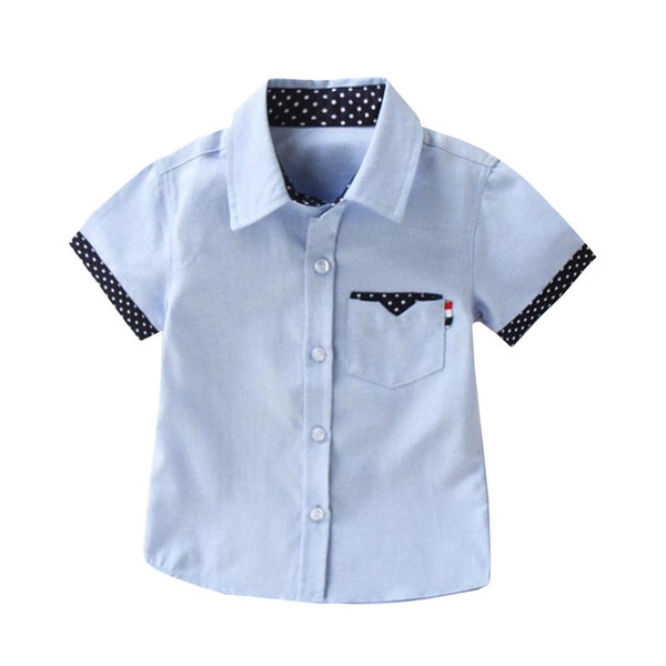 Children Shirts Casual Solid Cotton Short-sleeved Boys shirts For 3-10 Years Students wear in school