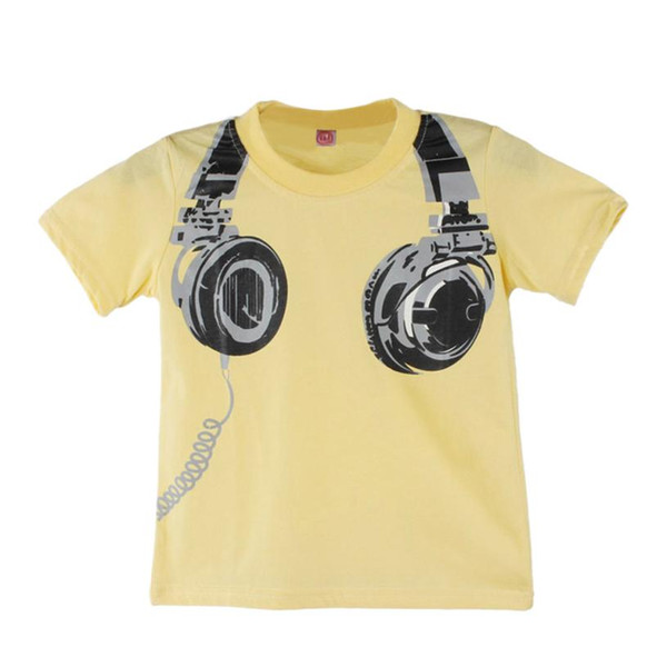 Boy Kids Summer Casual Headphone Short Sleeve Tops Blouses Shirt Tees Clothes