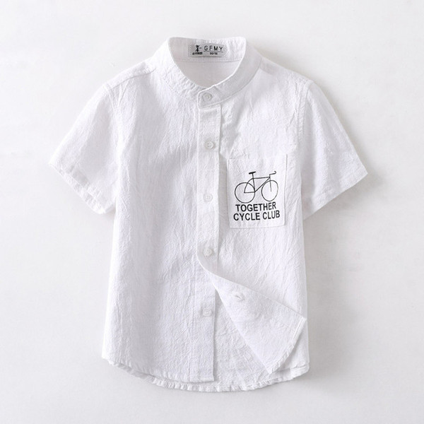 Baby Boy Short Sleeve Shirt Summer Turn-down Collar Casual Cotton Students Blouses
