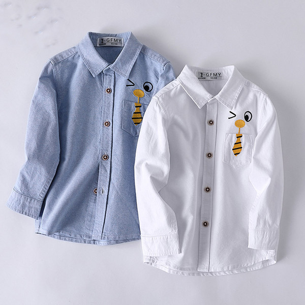 Cartoon Boys Shirts Blue White Blouse Spring Autumn kids Clothing Cotton Kinder