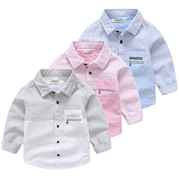 Boys Striped Shirts Korean Kids Clothes Pink Blue Shirts Kids School Clothes Cotton Full Boy Shirts