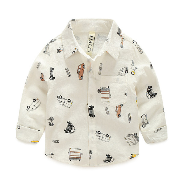 Boys Shirts New Fashion Children Cartoon Printed Tops Cotton White Blouse Long Sleeve Toddler Kid Clothes Teenage Blouse