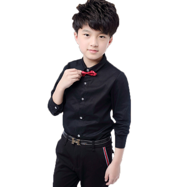 boys shirts hot sale boys white shirt 5-13 years old Solid color single-breasted Randomly presented tie cotton Spring autumn