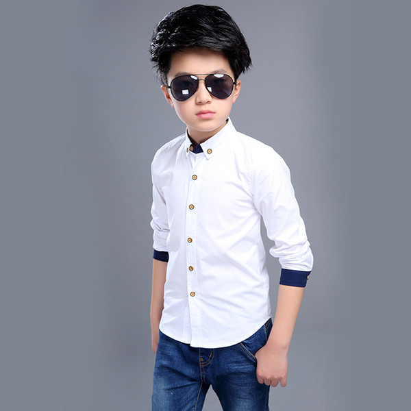 2019 New Kids Boys Shirts Long Sleeve White Cotton Shirt For Boys School Costume Baby Boys Clothes