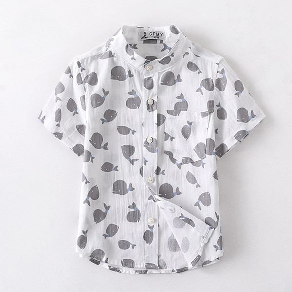 Printing Baby Boy Short Sleeve Shirt Summer Turn-down Collar Casual Cotton Students Blouses