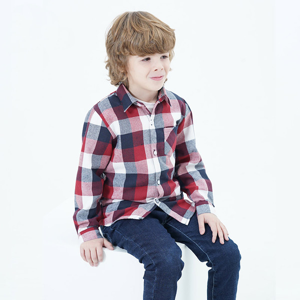 2019 Full Sleev 100%Cotton Plaid Boys Shirts Turn-down Collar Flannel Baby Tops Baby Shirts For Kids Shirts