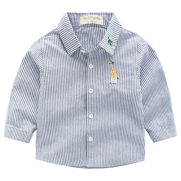 Cartoon Shirt For Boy Autumn Striped Toddler Baby Boy Shirt Long Sleeve Giraffe Embroidery Kids Boys Clothing