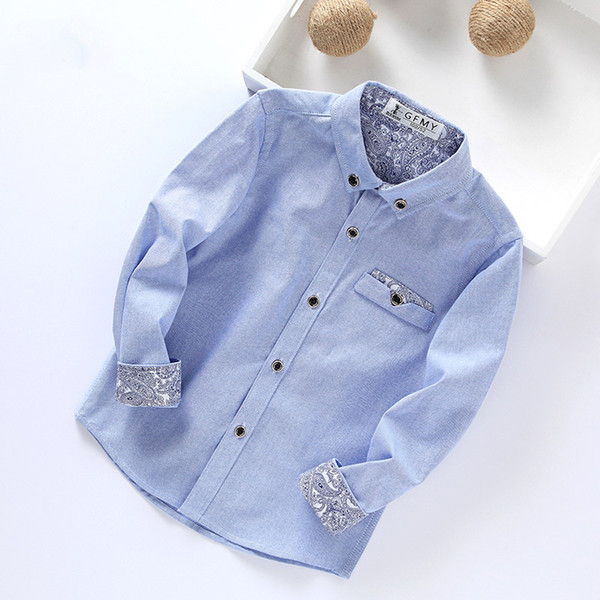 New Arrival Full Sleeve Boy School Shirts Solid Turn-down Collar Cotton Blouses