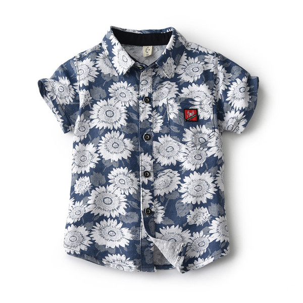 Boys Casual Sunflower Shirt Summer 2019 Tiny Cotton Toddler Boy Shirt Kids Short Sleeve Beach Children Clothes 2 3 4 5 6 Years