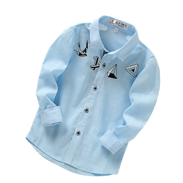 New Arrival Fashion Print Turn-down Collar Casual Shirts Blue Yellow White Boy Spring Autumn Blouses