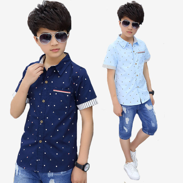 Summer Casual Shirts for Boys Collar Trend Style Children clothing Short Sleeve Cotton Shirt Kids Tops boys clothes