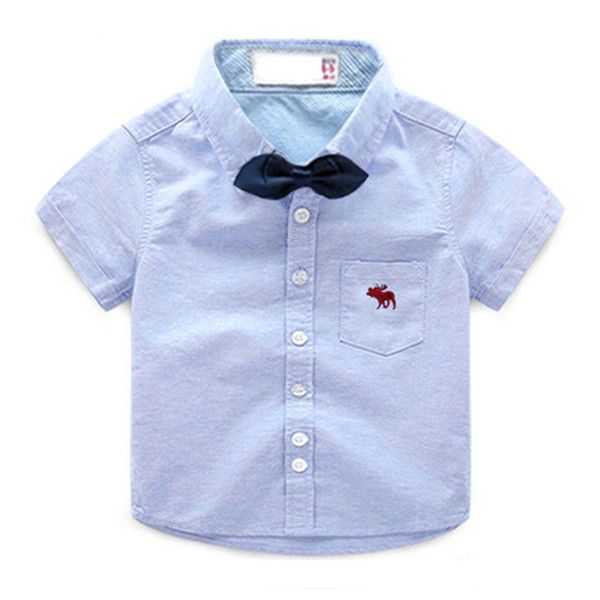 Baby Boy Shirt Summer Casual Short Sleeve Kids Shirts Boys With Bow Cotton Toddler Clothes For Children