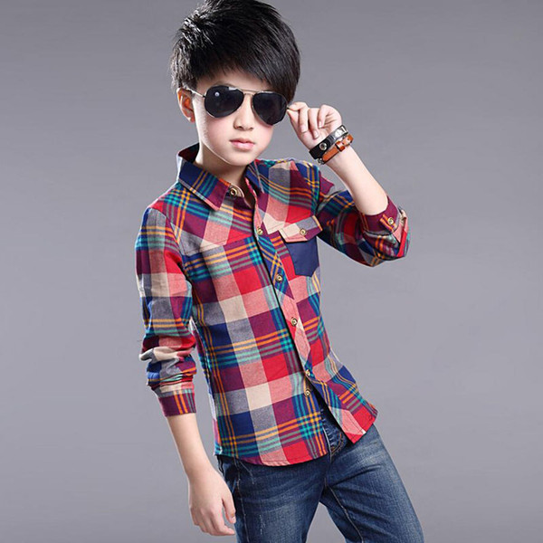 2019 Spring Kids Clothes Fashion Casual Handsome Shirt for Children blouses Cotton Boys Plaid Long Sleeve dress Shirts