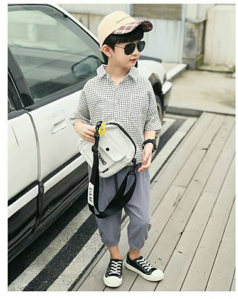 Boys'shirt suit, children's fashion, children's Plaid Summer suit, Korean version sport, two sets of handsome and trendy clothes