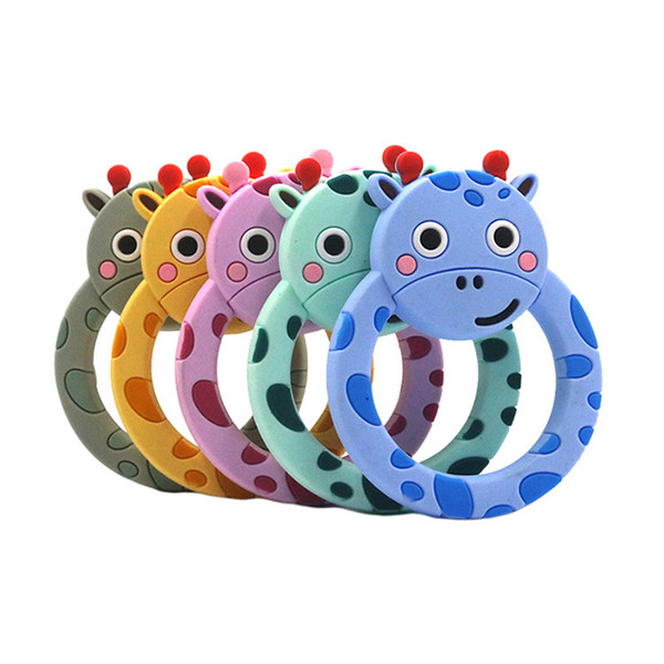 Sika Deer Silicone Teething Ring Baby Teether Toy Food Grade Silicone Chew Bead DIY Pacifier Clip Chain Pendant Colorful