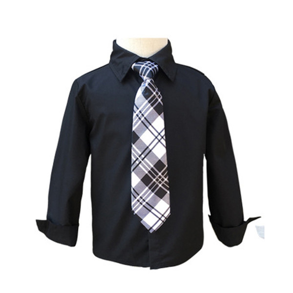 Baby Boy White Black School Blouses with Tie Boys Shirts Children Casual Clothing Long Sleeved Baby Shirt
