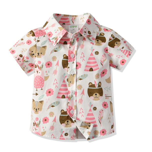 Cross-border children's wear children's summer Korean version of cotton children's wear bear print short-sleeved shirt factory direct sales