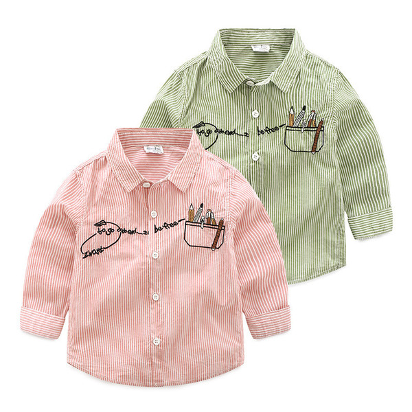 Autumn Boys Blouse Striped Shirt Children Clothing Casual Kids Baby Boy School Shirts Cotton Embroidered Long Sleeve Tops Jacket