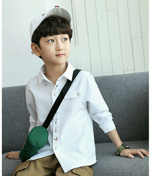 Little Elephant Ham Boys'Long Sleeve Shirts 3-13 years Children's White Shirts Fine pattern embroidery of buttons3-