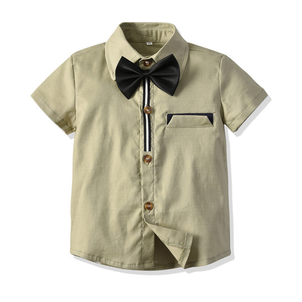 Boy's short-sleeved cotton shirt New gentleman's bow tie children's shirt Children's cardigan Two-piece suit
