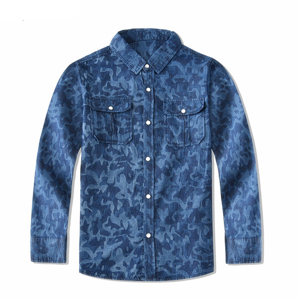 New Arrival Children Boys Denim Shirts European and American Style Printing Camouflage Cotton Kids Shirts