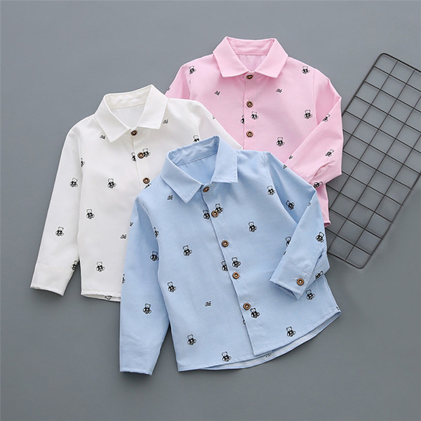 Casual Sports Toddler Kids Boys Long Sleeve Cartoon Bear Pattern Shirt Tops Blouse Clothes Outfits Shirt