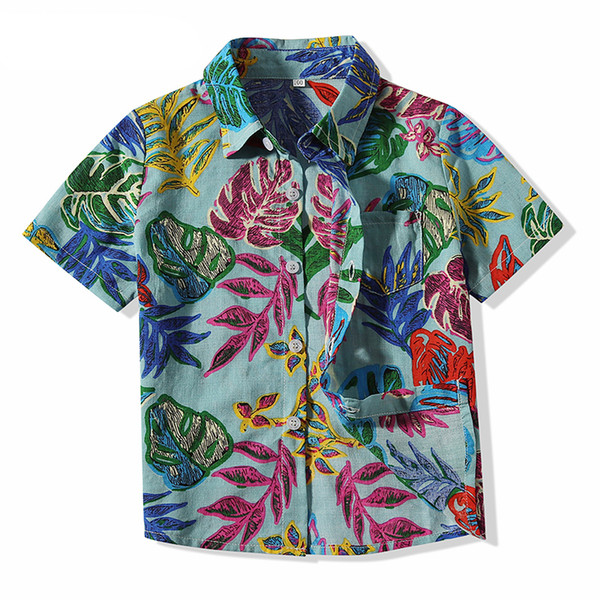 Summer Short Sleeve Summer Shirt For Boys Kids Full-Print Leaf Shirt Boys Clothes Handsome Refreshing Boys Shirts