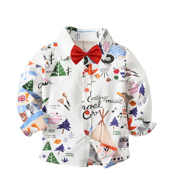 Fashion flower printed boy shirt long sleeve tops boys cotton shirts blouses Breathable kids children toddler shirt for 2-7years