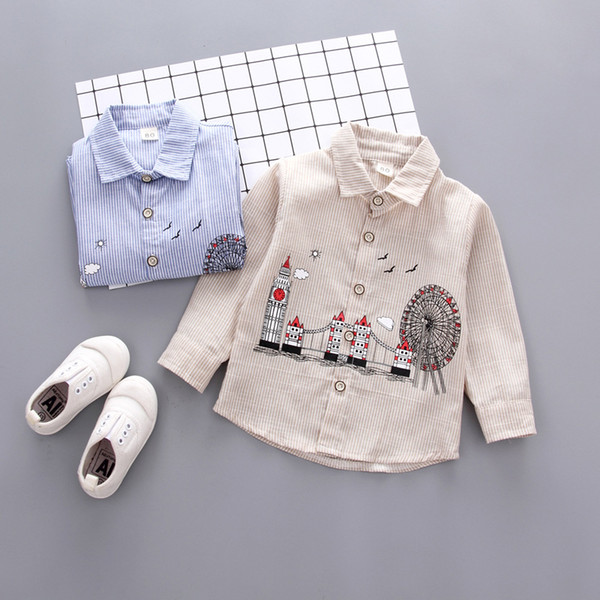 Spring Autumn Children's Clothing New Baby Boys Shirt Korean Striped Bottom Shirt For Boys Kids Printed Clothes