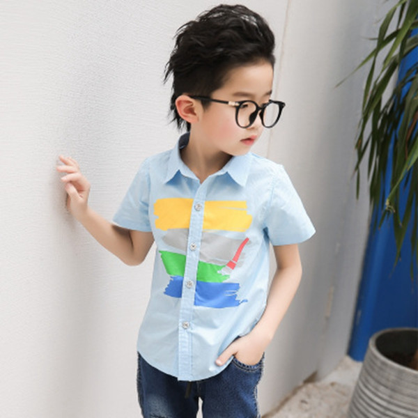 Baby boy Children's Short sleeve shirt cotton tops clothes summer A printed lapel shirt South Korean style leisure kids clothing