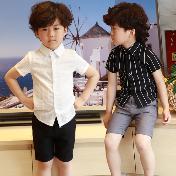 2019 Summer Boys Shirt Fashion Kids Cotton Short Sleeve Solid Shirts for Boys Kids Formal Party Wedding Shirts Handsome Clothes