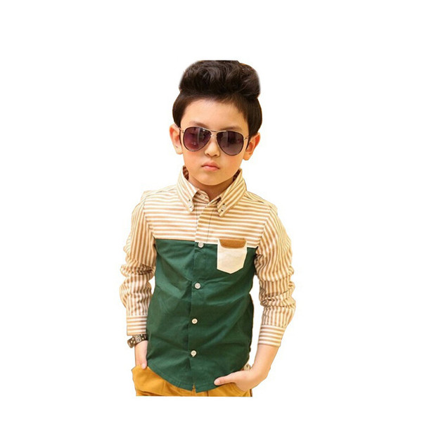 New Kids Striped Dress Shirts for Boys Fashion Cotton Patchwork Wedding Clothes Boys Formal Dress Shirts Boys Tops