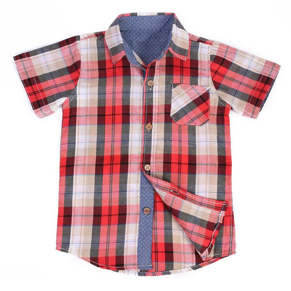 Kids Baby Boys Short Sleeve Shirt Plaid Tops Turn Down Collar Children Casual Summer Clothes