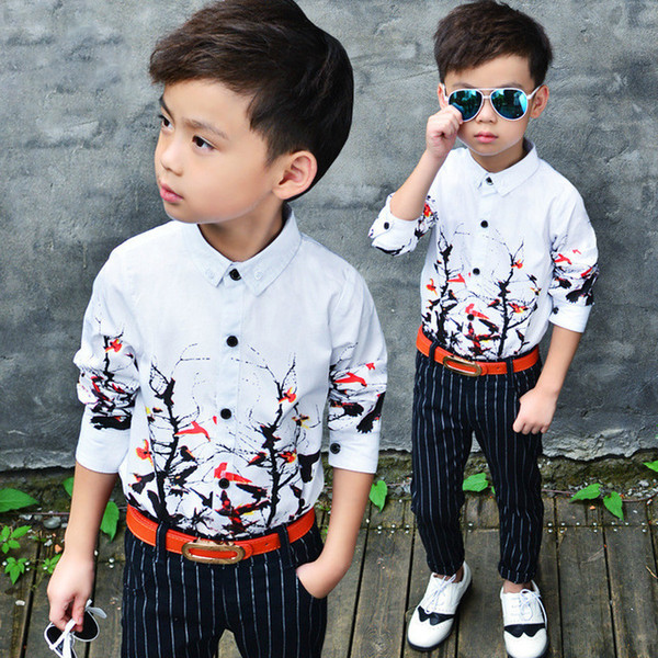 Boy's Shirt Hot Sale Kid White Long Sleeves Shirt With Fashion Pattern Cotton100% Children's clothes
