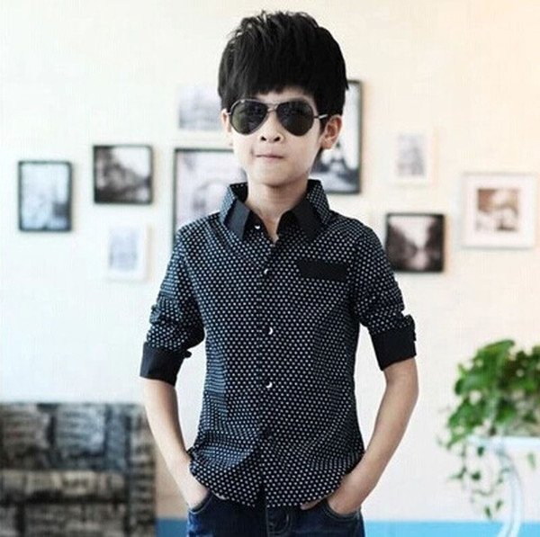 Children Boys Shirt Plain Long Sleeves Casual Cotton Shirt Classic Plaid Printing Little Gentleman Clothing