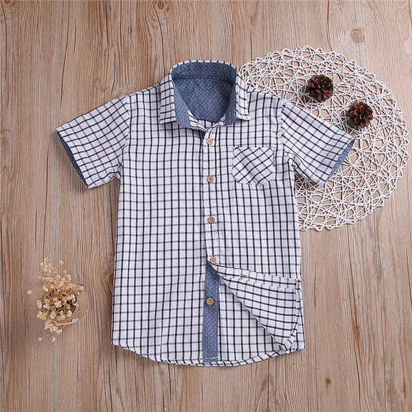 Toddler Plaid Shirts Summer Outfits Baby boy Short Sleeve Tops Children Plaid Print Button Shirts Kids Blouses Shirt